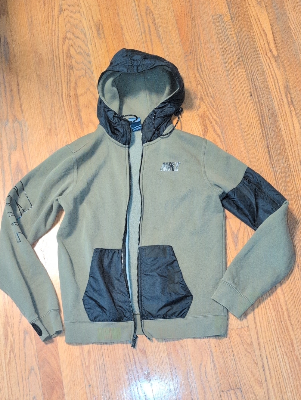 Nike Olive & Black Hooded Zip-Up Shirt Jacket